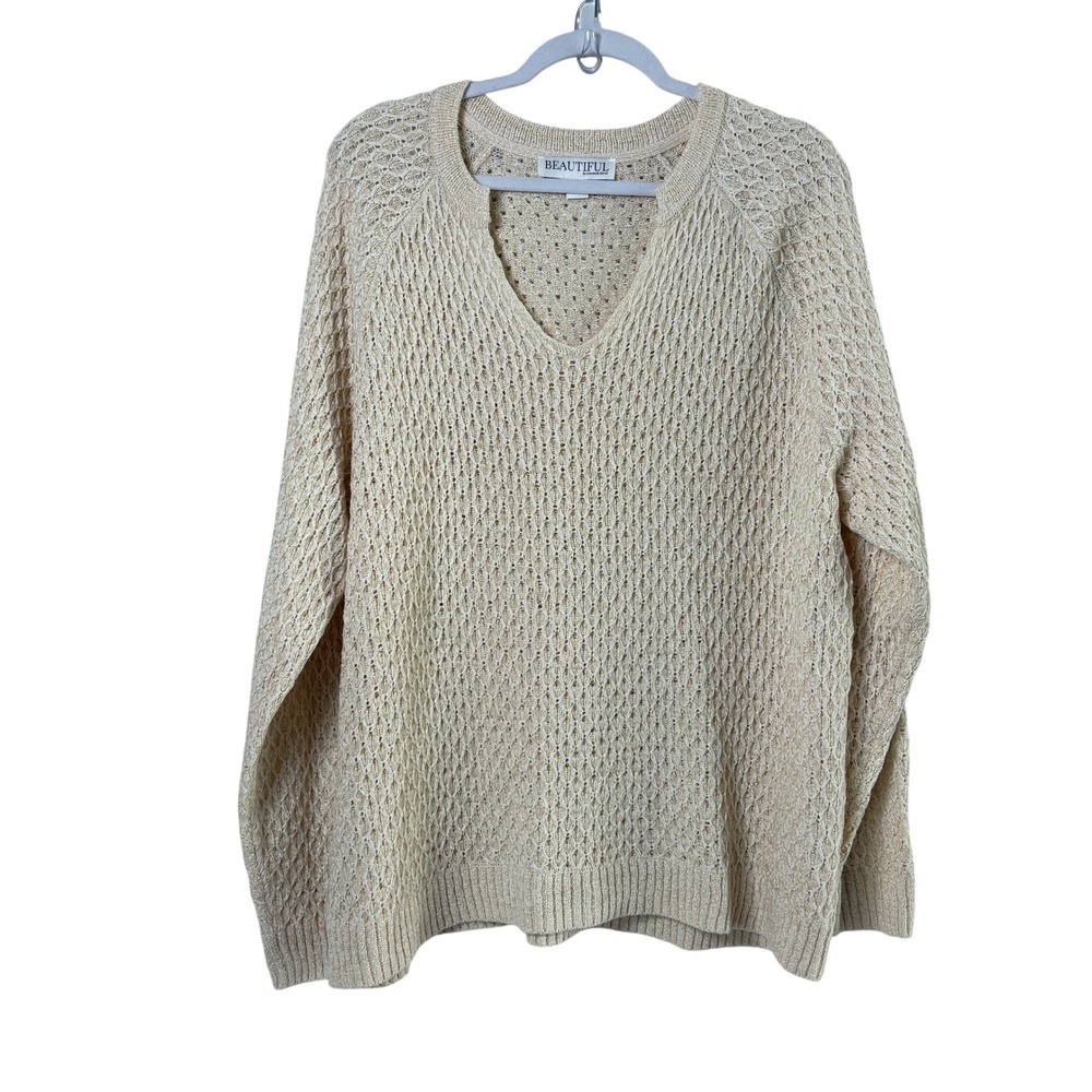 Beautiful by Lawrence Zarian Sweater Womens XL Cream Open Novelty Knit A682073